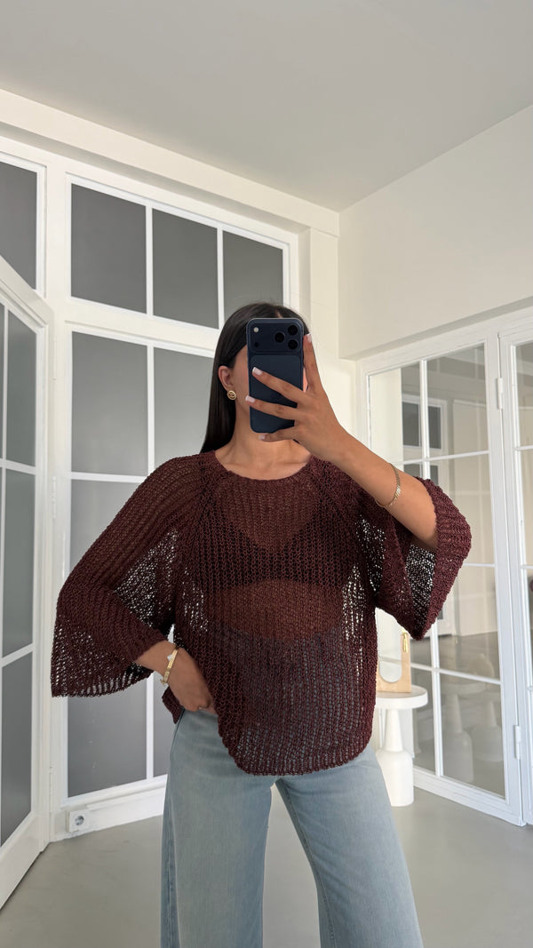 Metallic Open-Knit Sweater