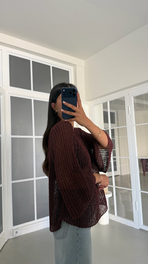 Metallic Open-Knit Sweater