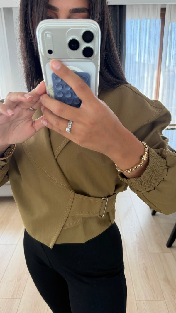 BELT DETAILED CROP JACKET