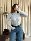 Ruched Zip-Up Long Sleeve Top