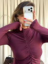 Ruched Zip-Up Long Sleeve Top