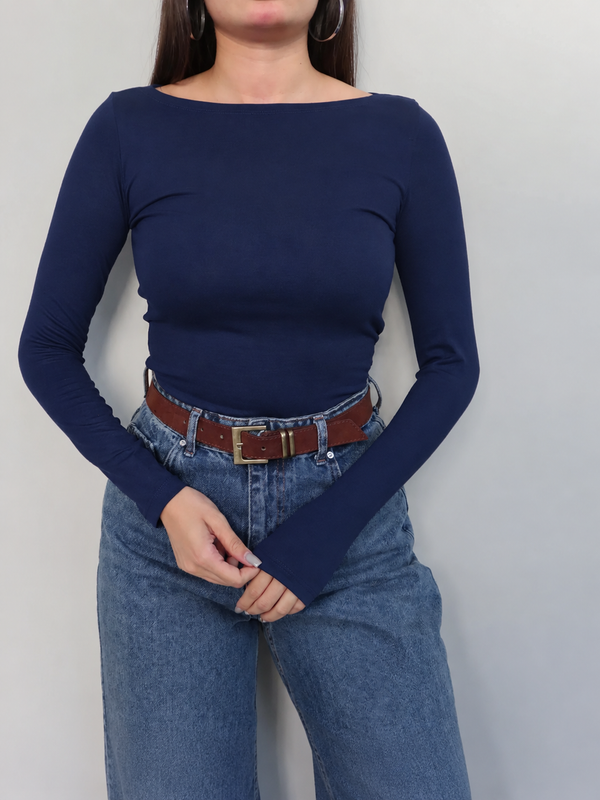 Boat Neck Long Sleeve Top
