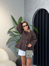 WAISTED CONTRAST COLLAR JACKET