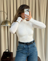 Ruched Zip-Up Long Sleeve Top