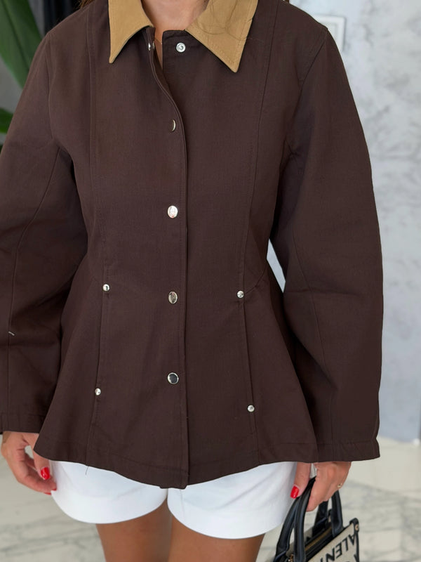 WAISTED CONTRAST COLLAR JACKET