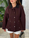 WAISTED CONTRAST COLLAR JACKET