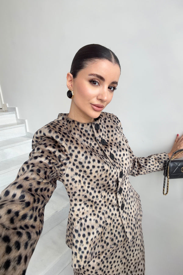 Leopard Print Peplum Skirt Set