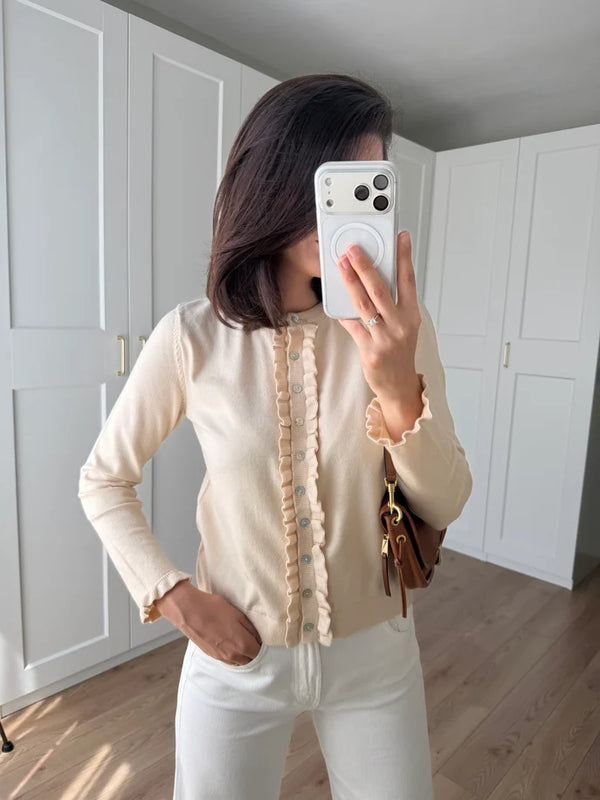 Ruffle Detail Buttoned Cardigan