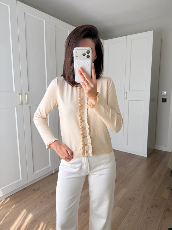 Ruffle Detail Buttoned Cardigan
