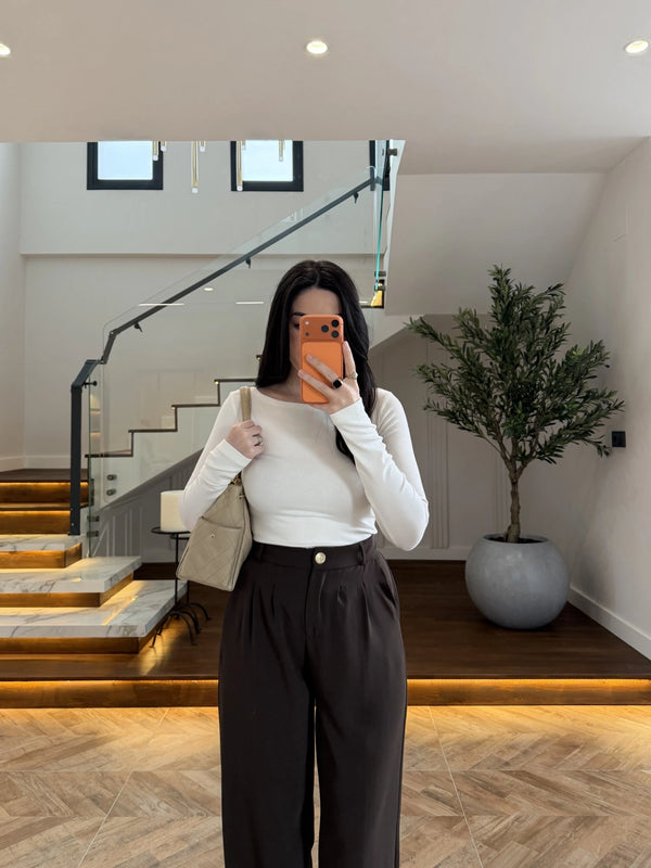 Boat Neck Long Sleeve Top