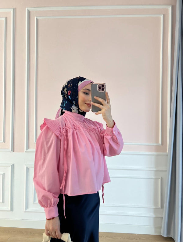 بلوز أكمام مطوية - Sateen style