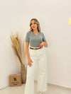 بلوز فتحة حرف V - Sateen style