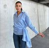 بلوز مع ربطة جانبية ازرق سماوي - Sateen style