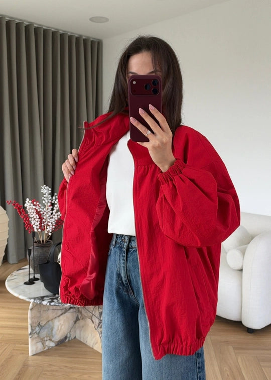 Balloon Sleeve Ruched Rain Jacket