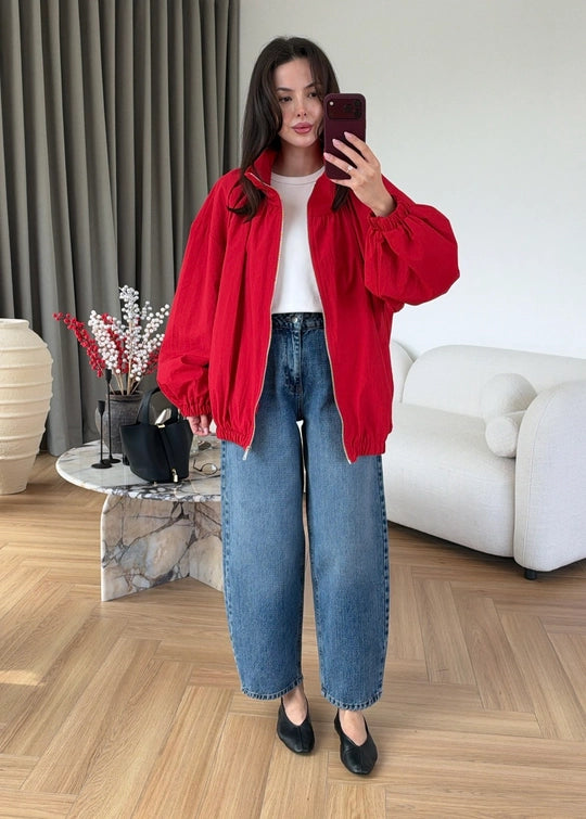Balloon Sleeve Ruched Rain Jacket