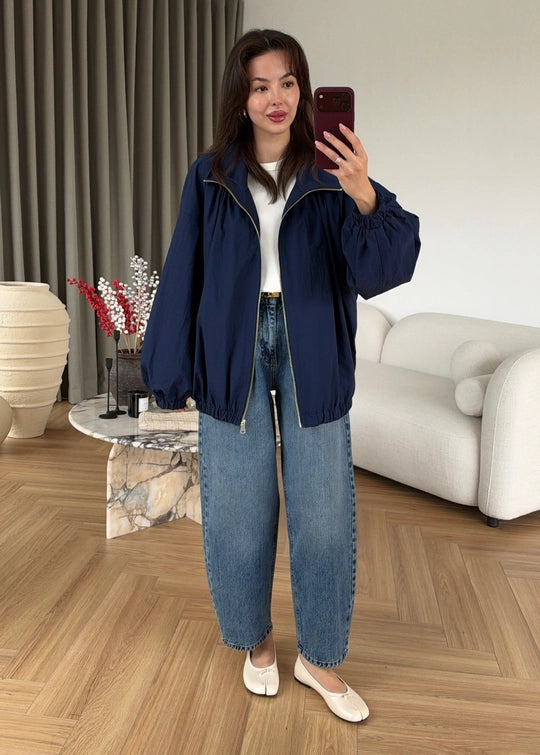 Balloon Sleeve Ruched Rain Jacket