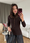 High Neck Snap Button Knit Sweater