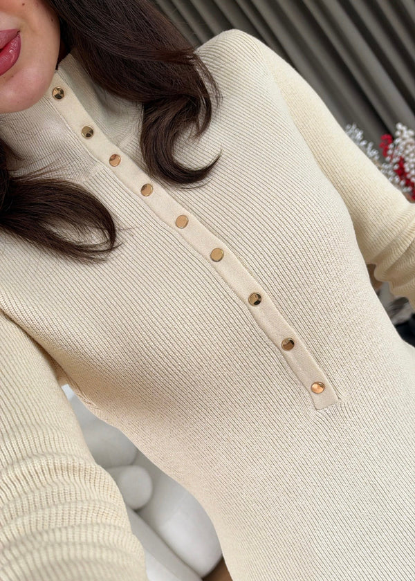 High Neck Snap Button Knit Sweater