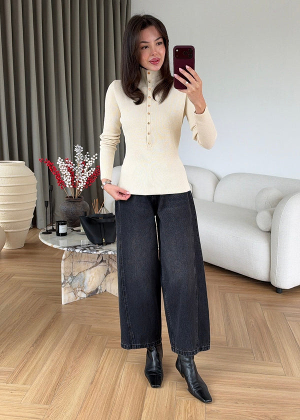 High Neck Snap Button Knit Sweater