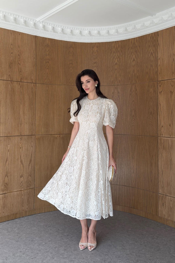 Balon Sleeve Dantel Dress