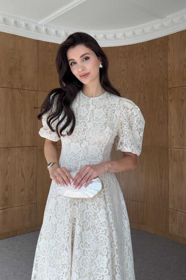Balon Sleeve Dantel Dress