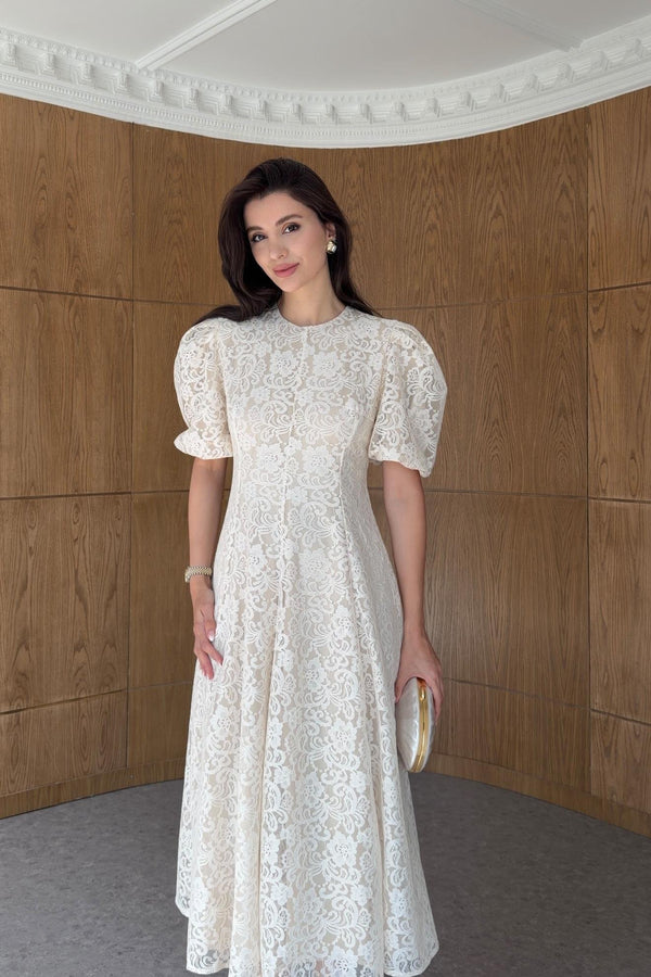Balon Sleeve Dantel Dress