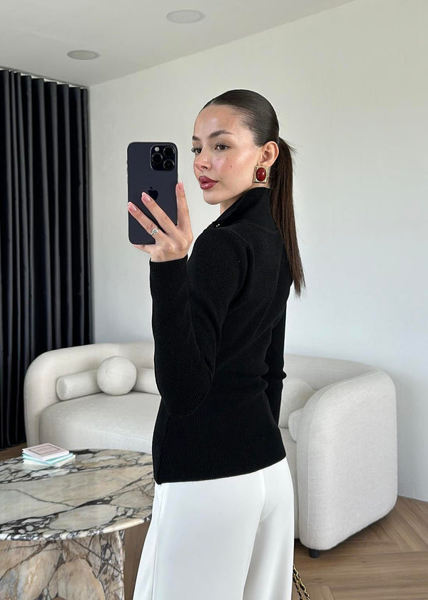 High Neck Snap Button Knit Sweater