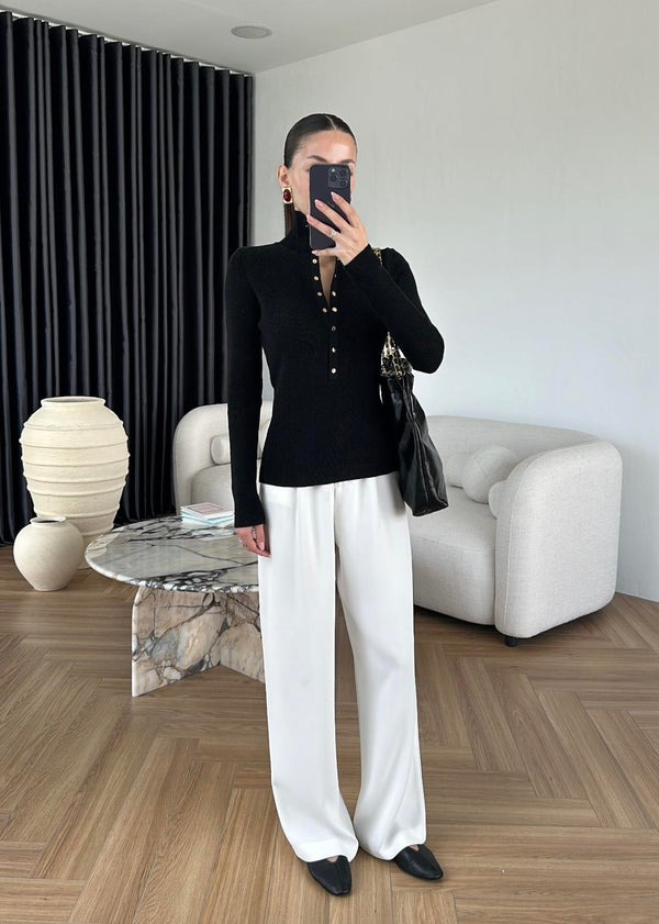 High Neck Snap Button Knit Sweater