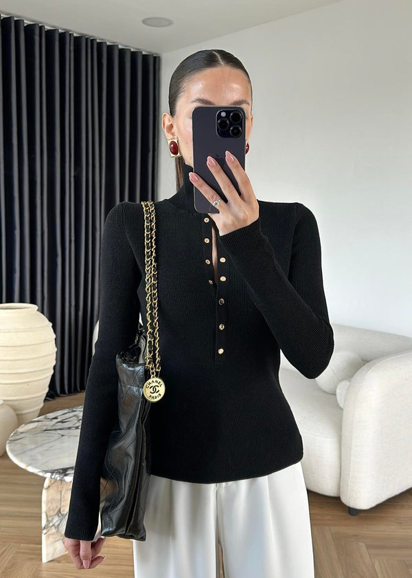 High Neck Snap Button Knit Sweater