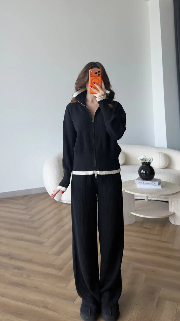 Contrast Trim Knit Set