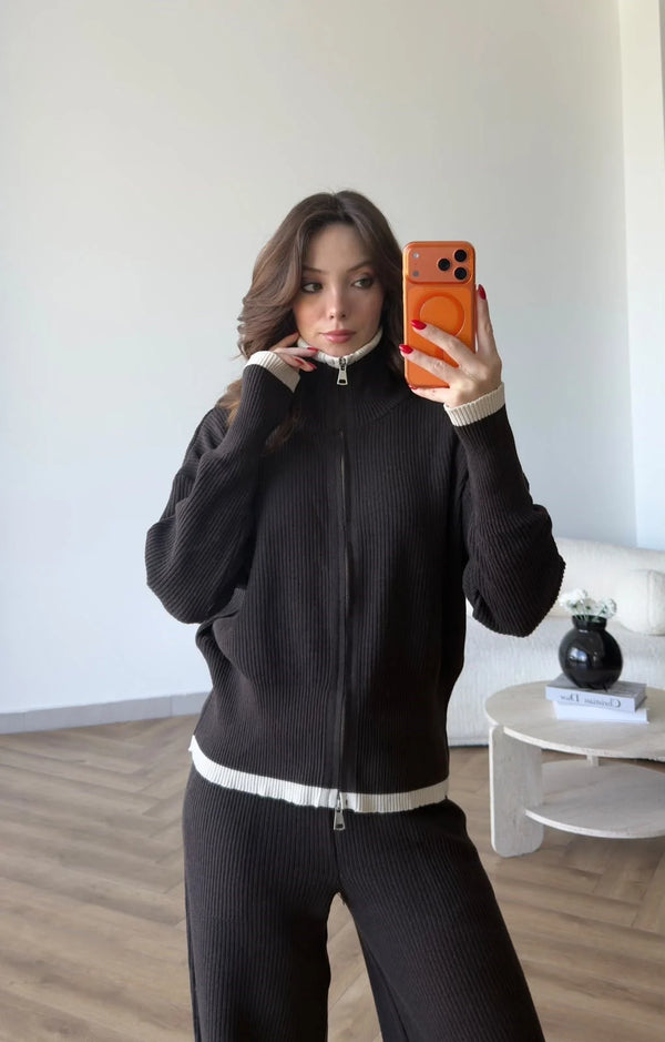 Contrast Trim Knit Set