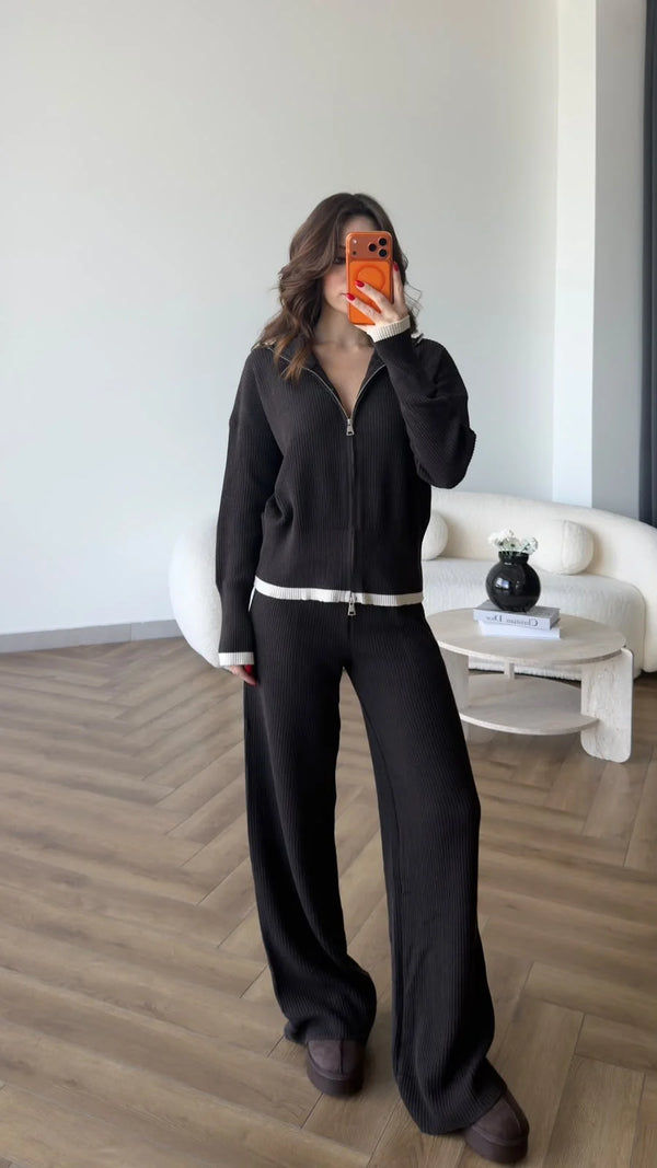 Contrast Trim Knit Set