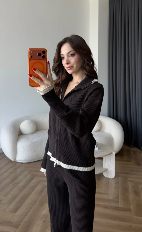 Contrast Trim Knit Set