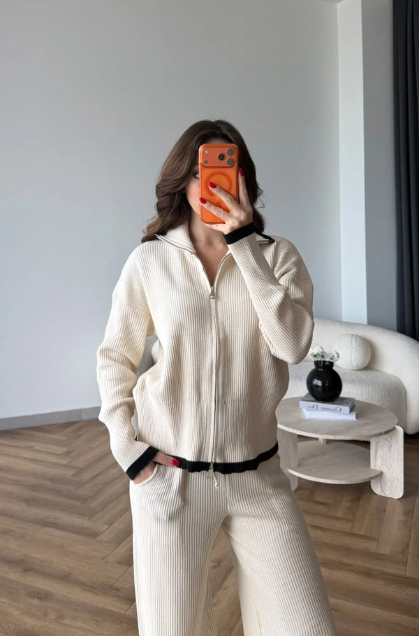 Contrast Trim Knit Set