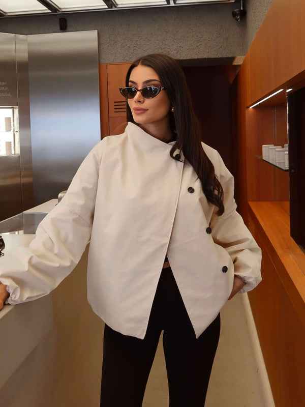 UPRECT COLLAR HIDDEN BUTTON TRENCH