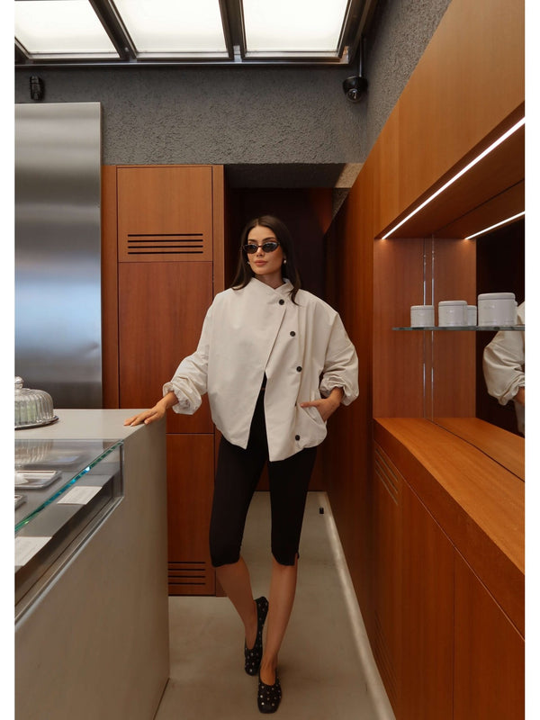 UPRECT COLLAR HIDDEN BUTTON TRENCH