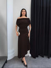 فستان كلاسيكي بنيoff shoulder