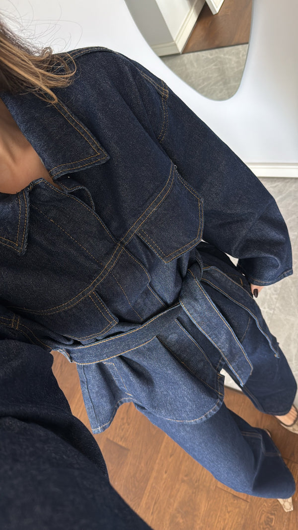 Denim Jeans طقم جينز برباط خصر