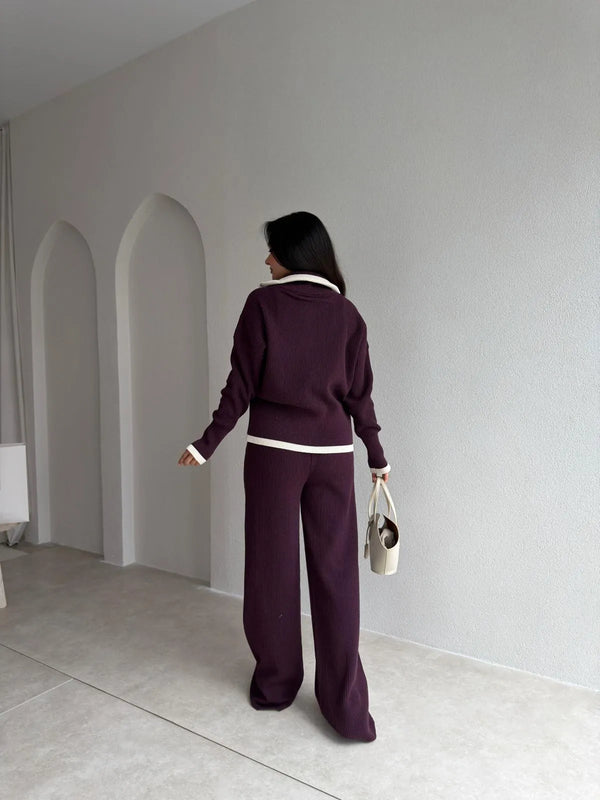 Contrast Trim Knit Set