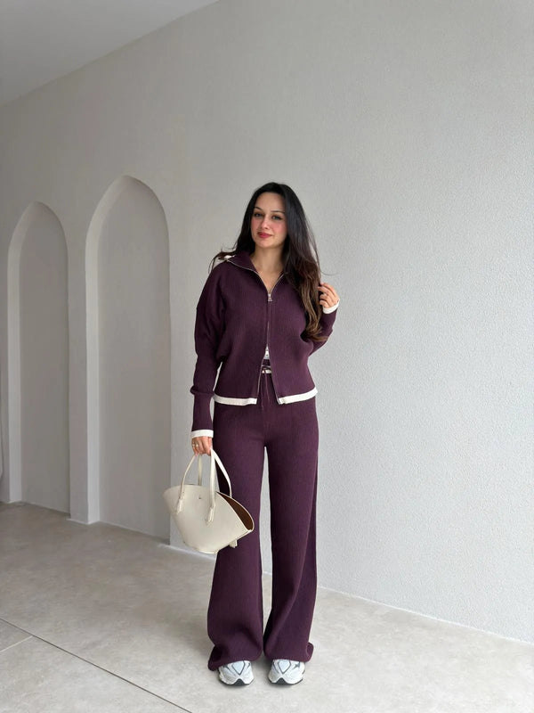 Contrast Trim Knit Set