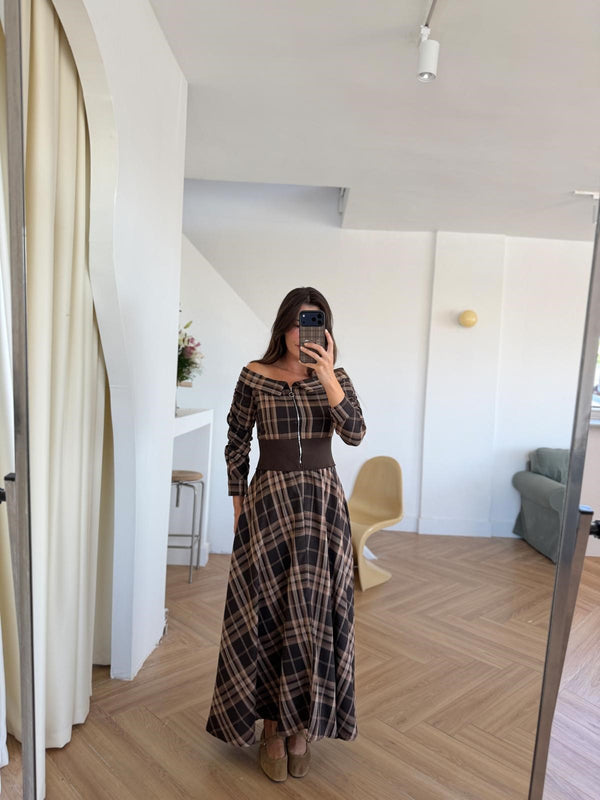 PLAID CROSET MAXI DRESS