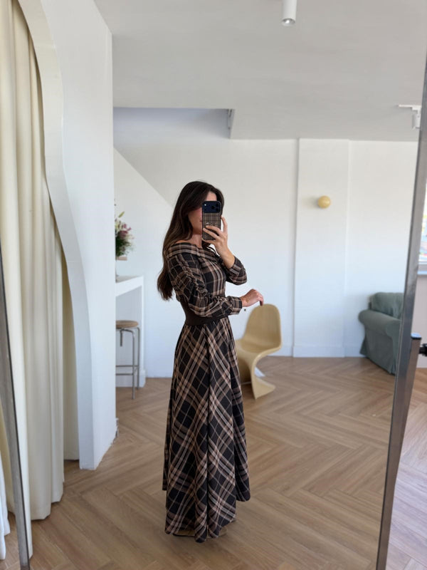 PLAID CROSET MAXI DRESS