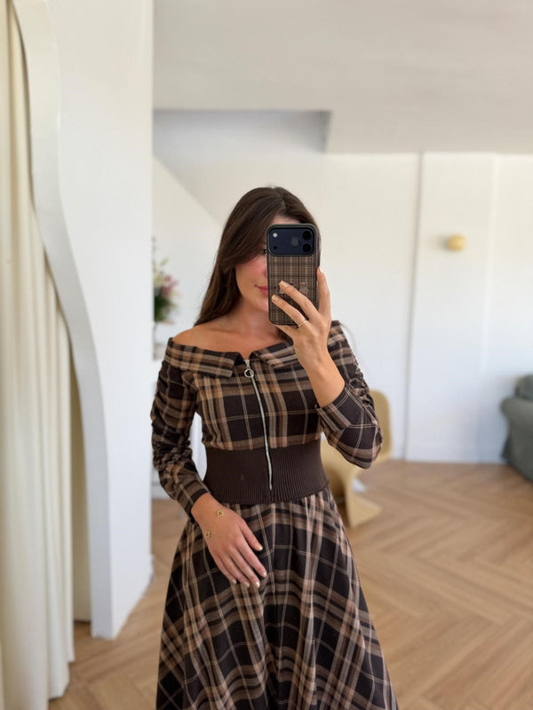 PLAID CROSET MAXI DRESS