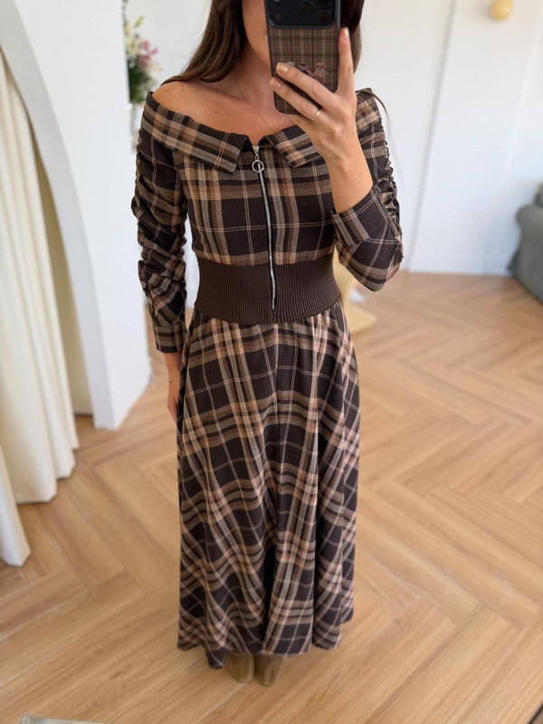 PLAID CROSET MAXI DRESS