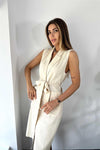 فيست طويل صيفي حزام ربط - بيج - Sateen style