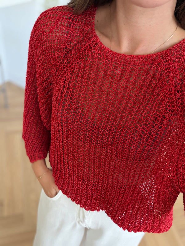 Metallic Open-Knit Sweater