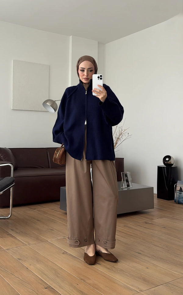 Oversized Zip-Up Knit Cardigan