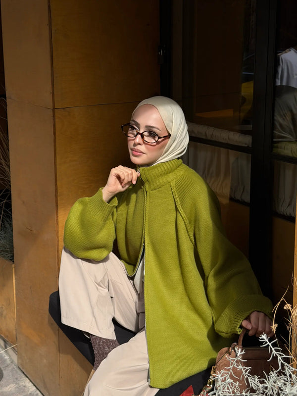 Oversized Zip-Up Knit Cardigan