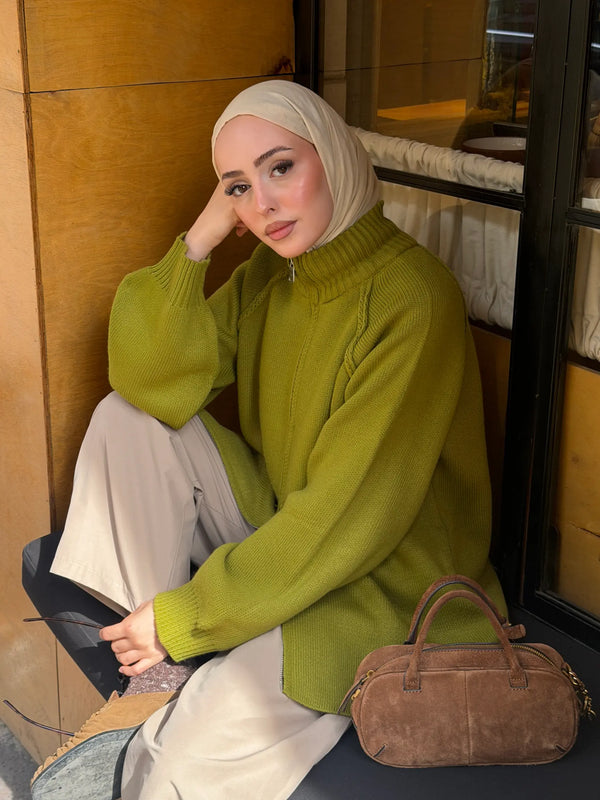 Oversized Zip-Up Knit Cardigan