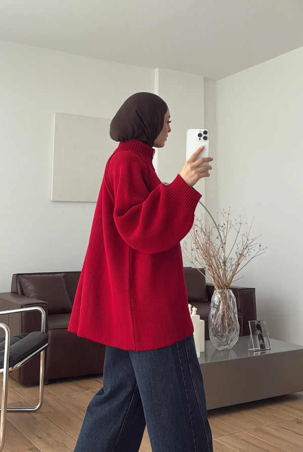 Oversized Zip-Up Knit Cardigan